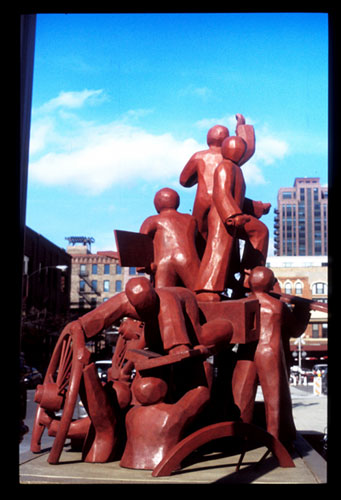 image of haymarket memorial in downtown chicago