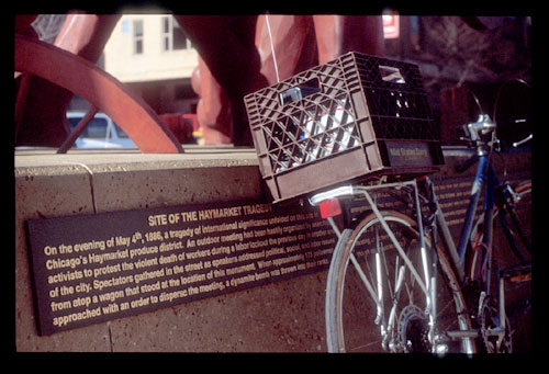 image of haymarket memorial in downtown chicago