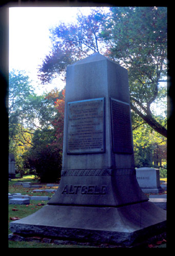 image of haymarket memorial in downtown chicago