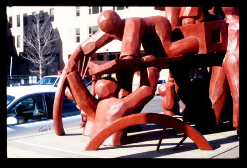 image of haymarket memorial in downtown chicago